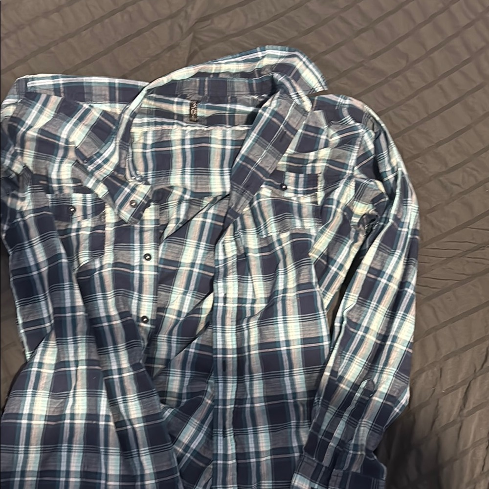Blue Plaid Button-Up Shirt